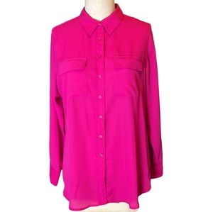 Zac & Rachel Blouse Button Down Pink Polyester Women's Size LG